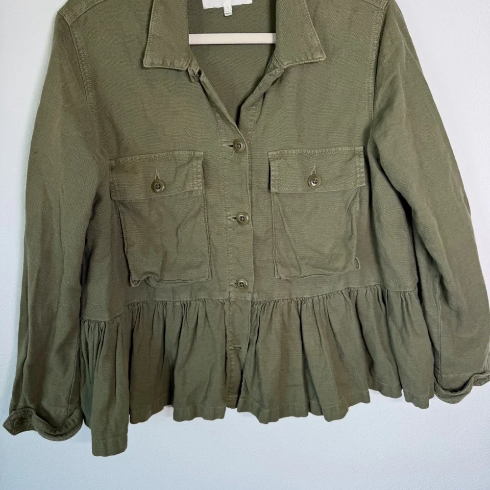 THE‎ GREAT Flutter Army Vintage Army Green Peplum Crop Jacket Size 1 Small